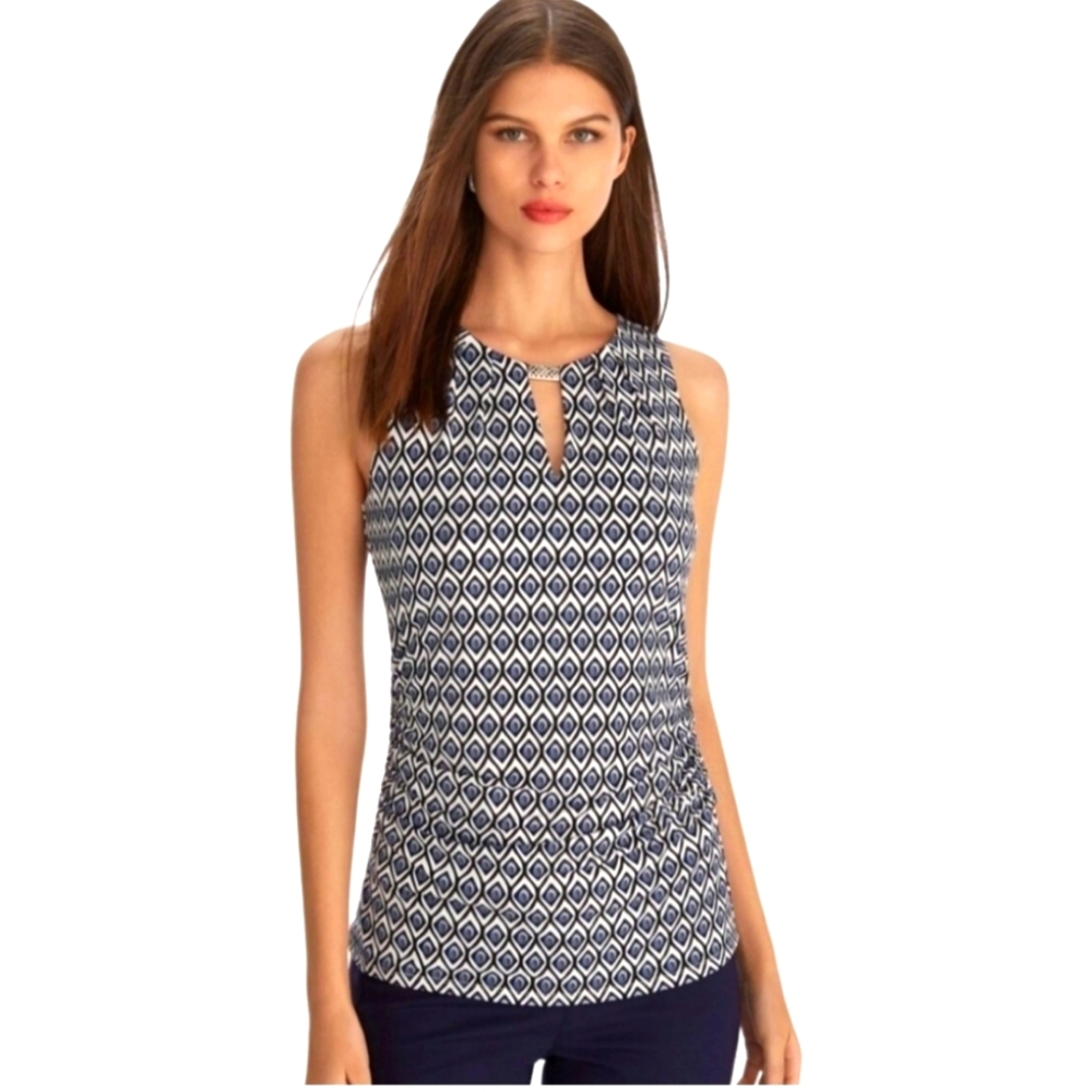 WHBM | Keyhole Front Sleeveless Ruched Pattern Blouse - Size M